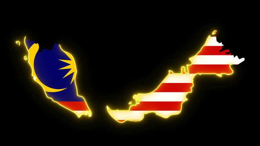a neon animation of flag map Malaysia with yellow color