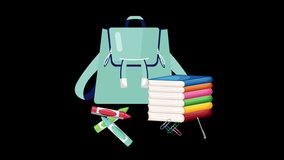 School supply vector with backpack, books, pens, and stationery on dark - Powered by Shutterstock - Get 15% off with code: PIKWIZARD15