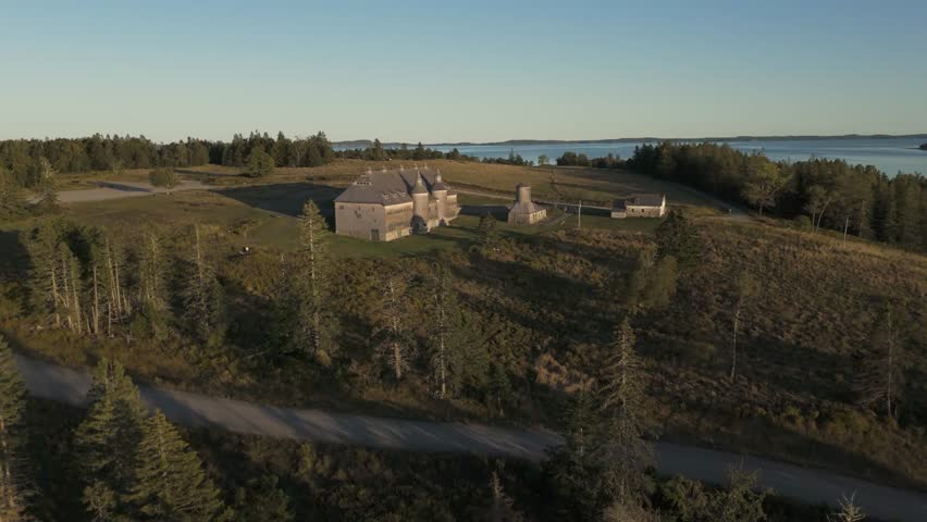 A tilting-down aerial view of the historic Van Horne