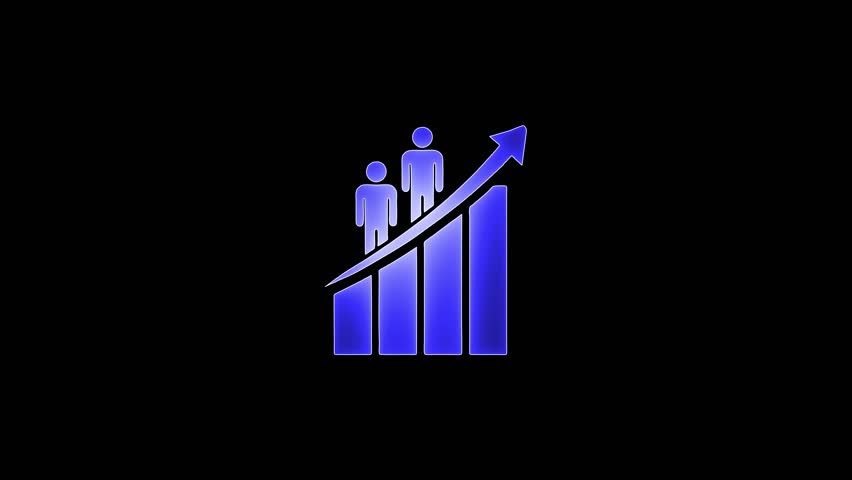 Business Growth Chart with People icon saber animation with black background.