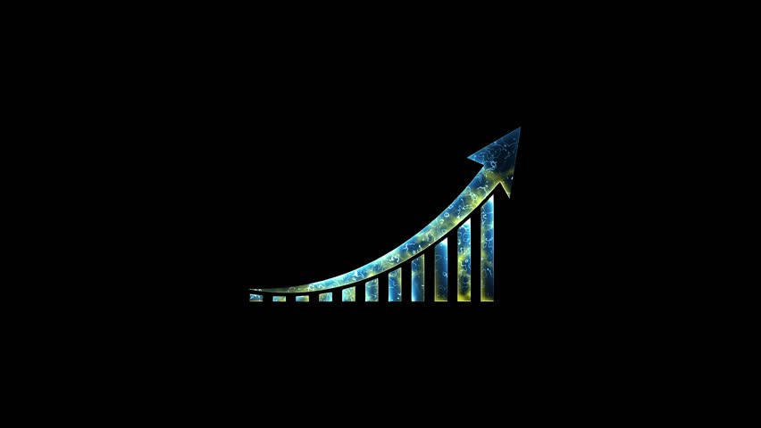 Glowing business growth success icon blue and sky color saber effect animation with black background. HD videos.
