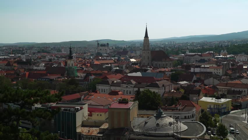Cluj Napoca cityscape seen from the Cetățuia Park viewpoint showcasing historical architecture and urban layout in Romania.