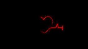 Heartbeat line with shape of heart. Healthy electrocardiogram, ECG, EKG. Loop pulse line. Red neon health cardiogram infographic. Human pulse signal. Healthcare rate motion. Medical motion overlay - Powered by Shutterstock - Get 15% off with code: PIKWIZARD15