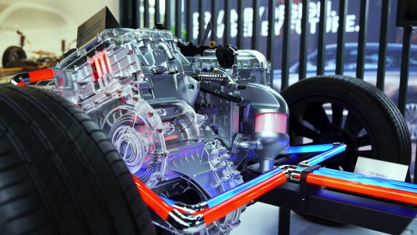 EV motor display charging. Green electric car mobility concept presented at IAA Mobility Munich