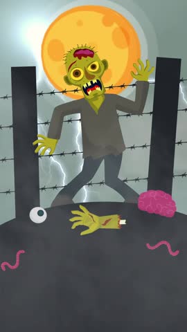 Zombie Escape Under Moonlight A Spooky Cartoon Scene