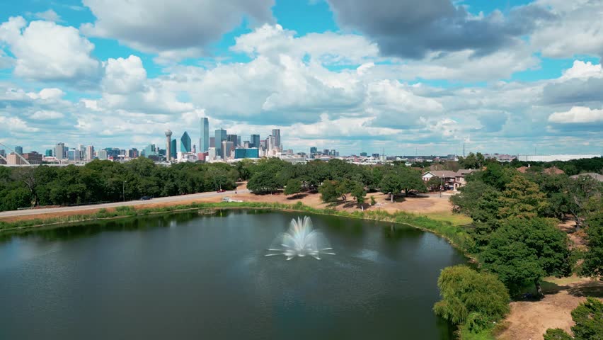 Oak Cliff Neighborhood and Dallas Texas Skyline