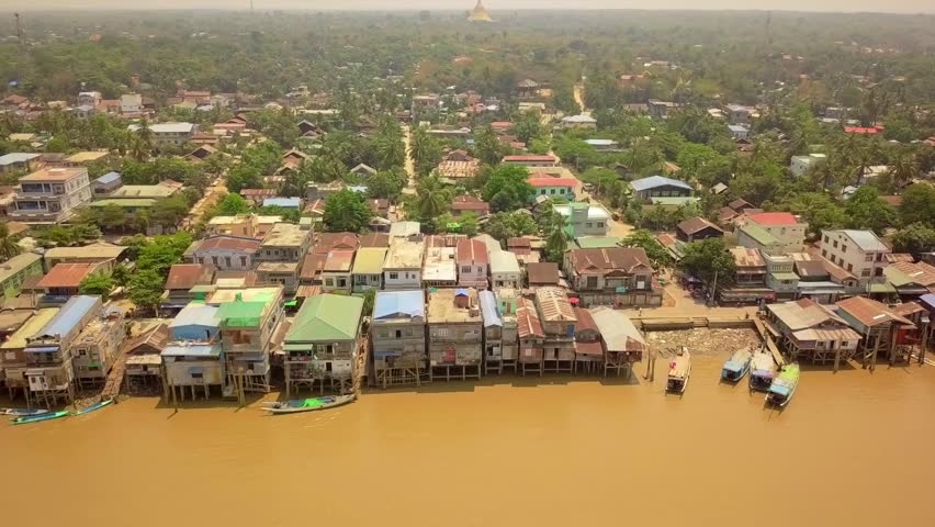  Futuristic aerial view panorama of developing Yangon city , Aerial view of Sule pagoda in downtown, Yangon, Myanmar. Sule Pagoda located in the heart of Yangon, Karaweik royal barge, Kandawgyi Lake, 