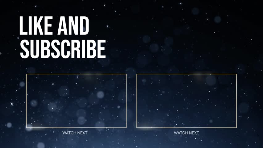 Dark Blue Glitter Bokeh End Screen Layout with Like and Subscribe Text and Video Placeholders for Content Creators - Powered by Shutterstock - Get 15% off with code: PIKWIZARD15