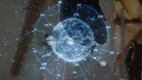 Female researcher adjusting haptic glove and rotating holographic globe for data analysis. Technology, innovation, immersion, visualization, science, collaboration, futuristic - Powered by Shutterstock - Get 15% off with code: PIKWIZARD15