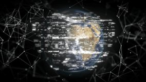 Rotating Earth glitching fingerprint fading shield flickering arcs coiling padlock securing network. Cyberspace, security, connectivity, technology, digital, protection, futuristic - Powered by Shutterstock - Get 15% off with code: PIKWIZARD15