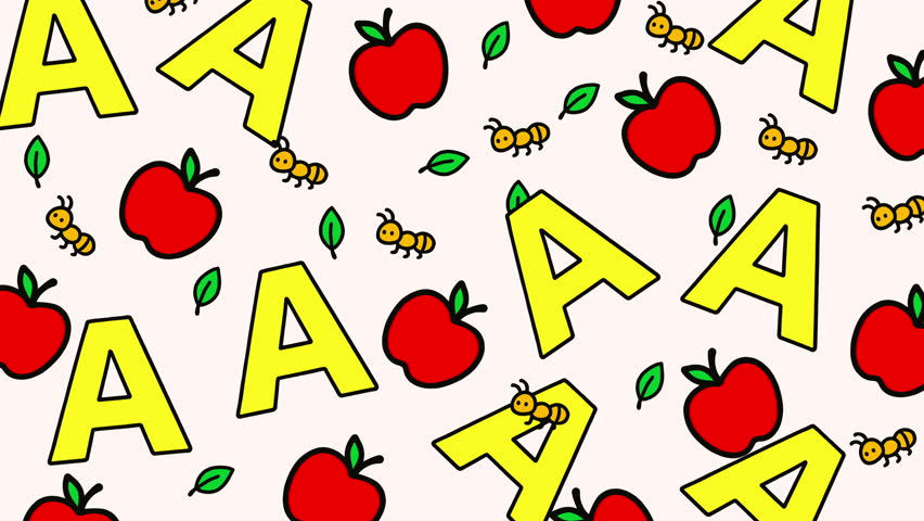 Abc doodle yellow red apple ant alphabet pattern 4K video
