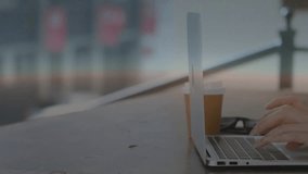 Software developer typing on laptop starting holographic code charts and audio waves to view data. Futuristic, technology, innovation, digital, interface, connectivity, modernism - Powered by Shutterstock - Get 15% off with code: PIKWIZARD15