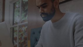 Mid adult man tapping laptop and phone screens showcasing 3D code expanding into rotating 6G globe. Futuristic, innovation, digital, technology, workspace, hologram, connectivity - Powered by Shutterstock - Get 15% off with code: PIKWIZARD15