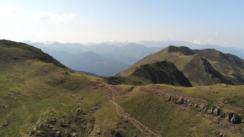 Aerial drone view of Col d’Ayous in the French Pyrenees with mountain scenery