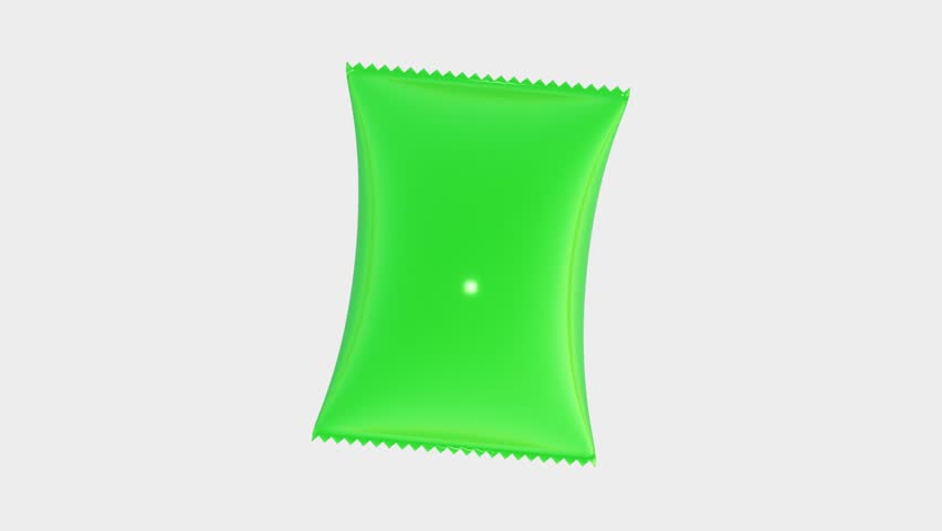 3d Food snack packaging spin mockup. Blank plain Packshot product Mockup template for food snack, chips, cookies, peanuts, candy on a white background, template foil bag for packaging label design