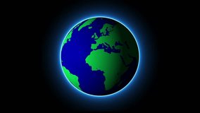 Seamless 3D rotating earth globe with blue neon effect isolated on black screen. - Powered by Shutterstock - Get 15% off with code: PIKWIZARD15