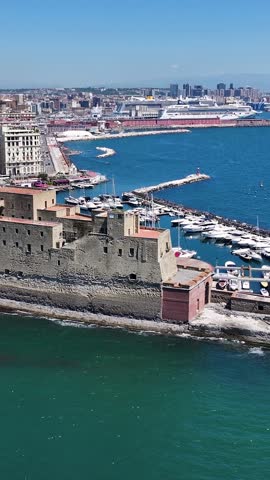 Dell Ovo Castle At Naples In Campania Italy. Downtown Cityscape. Bay Of Naples Landscape. Dell Ovo Castle At Naples In Campania Italy. Medieval Castle. Skyline Medieval Building. Italy Landscape.