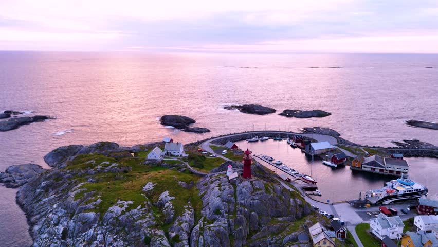 Drone footage of Lofoten archipelago at sunset, Norway