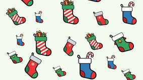 Seamless Christmas stocking pattern with gifts and candy canes in red green and blue festive animation holiday background - Powered by Shutterstock - Get 15% off with code: PIKWIZARD15
