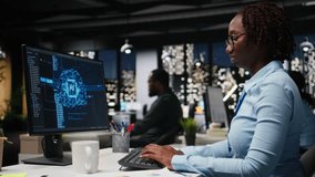 AI assistant displayed on a computer desktop helping black team complete tasks late at night, deep learning to streamline interactions and enhance web based connectivity. Camera A. - Powered by Shutterstock - Get 15% off with code: PIKWIZARD15