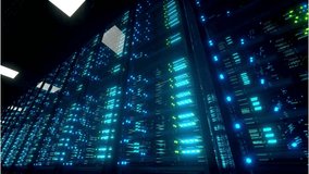 A low-angle shot of a modern data center with rows of server racks illuminated by vibrant blue lights, symbolizing advanced technology and digital information flow. - Powered by Shutterstock - Get 15% off with code: PIKWIZARD15
