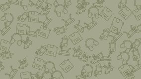 Seamless technology pattern with retro tech icons like floppy disks, headphones, and routers. Perfect for digital backgrounds, techrelated designs. - Powered by Shutterstock - Get 15% off with code: PIKWIZARD15