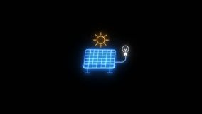 glowing solar panel animation. Futuristic renewable energy concept with bright light and digital circuits. Animated neon solar panel generating electricity with bright light bulb on black background - Powered by Shutterstock - Get 15% off with code: PIKWIZARD15
