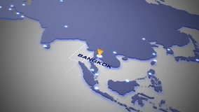 Futuristic world map with glowing connection lines radiating from Bangkok, Thailand, representing global business, logistics, communication, and digital data transfer - Powered by Shutterstock - Get 15% off with code: PIKWIZARD15