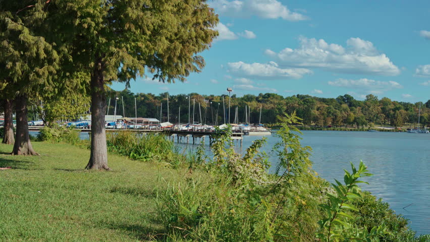 White Rock Lake park shoreline in Dallas, Texas