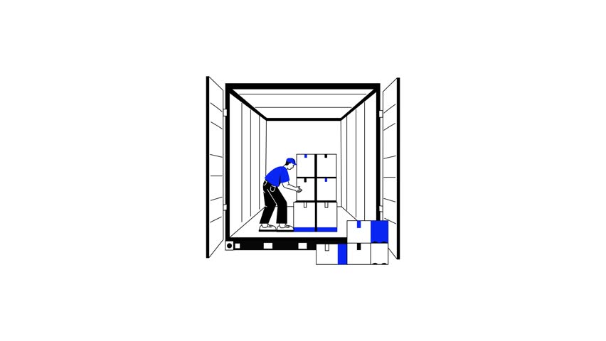Hand drawn animated illustration showing a character loading parcels 
