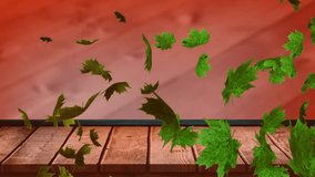 Animation of autumn leaves falling over wooden surface. Autumn, fall and nature concept digitally generated video. - Powered by Shutterstock - Get 15% off with code: PIKWIZARD15
