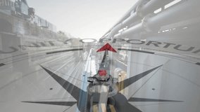 Animation of compass with arrow pointing to opportunity text over industrial machinery. Education, work, industry, goals, direction and communication, digitally generated video. - Powered by Shutterstock - Get 15% off with code: PIKWIZARD15