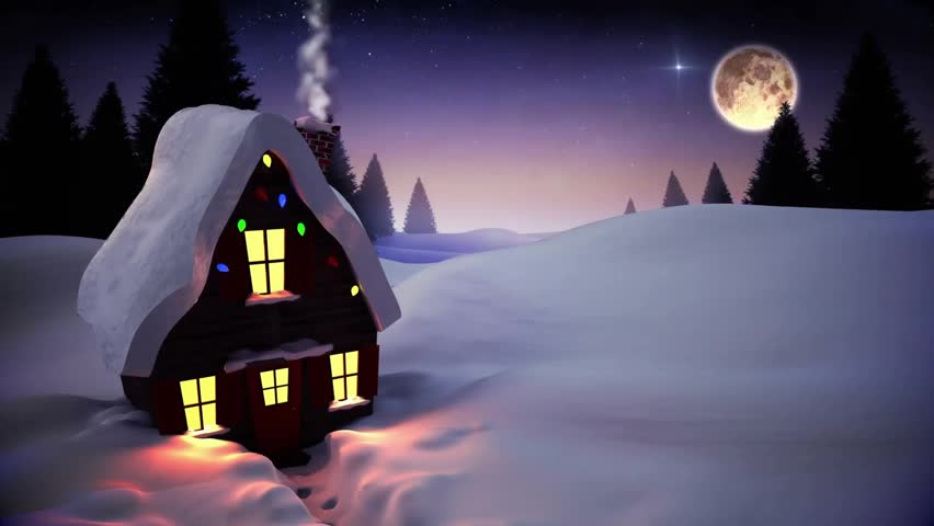 Animation of house with christmas decorations and santa claus. Christmas and celebration concept digitally generated video.