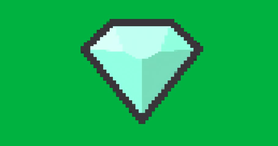Designers using pixel-art gem with mint-green facets on transparent background, boosting game UI. Pixel art, gemstone, digital icon, geometric, minimalistic, gaming, interface