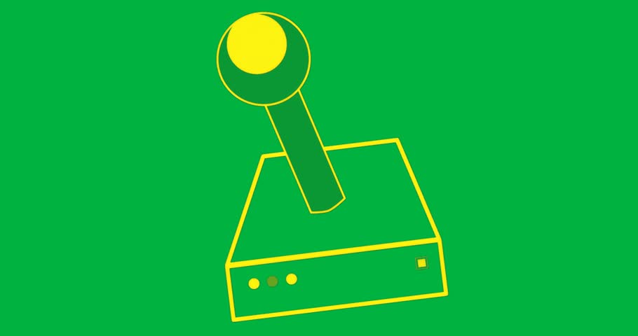 Arcade joystick on transparent background showing indicator lights, square button for gaming design. Retrogaming, electronic, pixelart, neon, vector, digital, entertainment