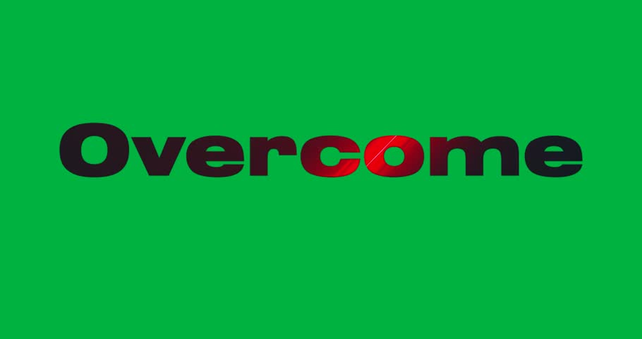 Stylized word Overcome appearing on transparent background for business use, using bold teal text. Motivational, typography, minimalistic, corporate, graphic design, inspirational, modern