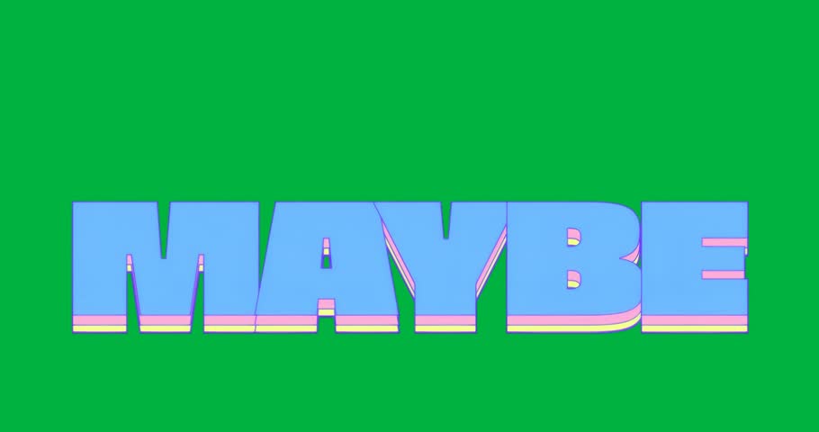 Graphic designers using bold MAYBE text floating on transparent background, showing neon outlines. Typography, 3d effect, neon, minimalism, digital art, graphic design, modern