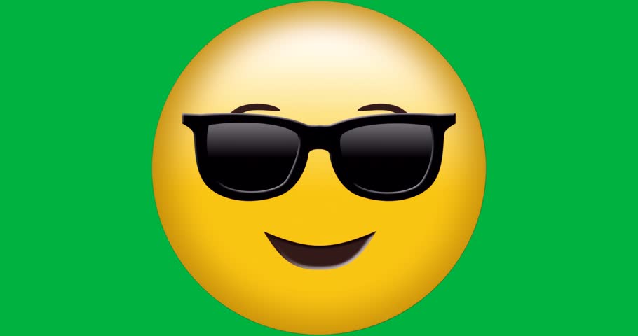 Designers incorporating transparent cool-face emoticon wearing sunglasses for technology ads. Emoticon, graphic design, minimalist, vibrant, digital art, branding, iconography