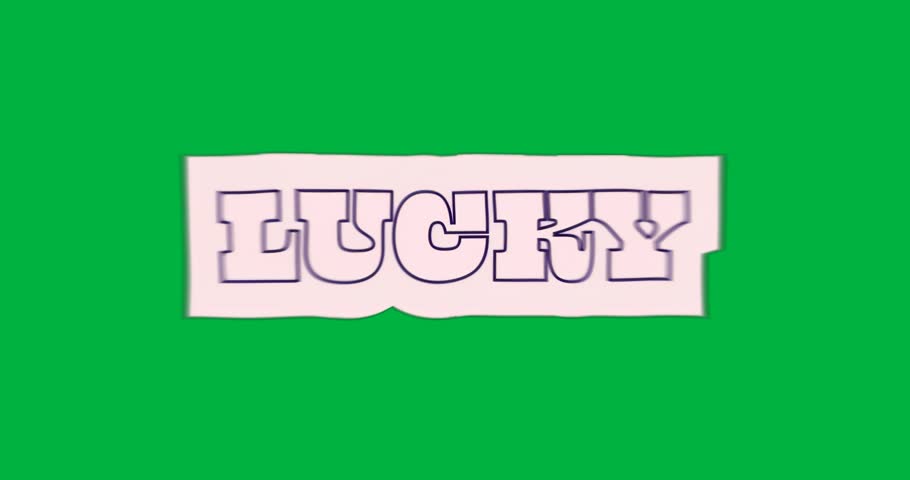 Stylized LUCKY graphic spinning on transparent background, showing rainbow outlines for marketing. Typography, graphic design, branding, illustration, vibrant, modern, visual marketing