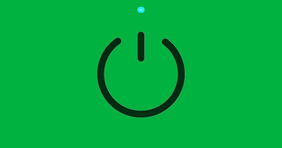 Tech graphics showing power button icon with green gradient in blue arcs, transparent background. Technology, innovation, icon, digital, circuit, futuristic, minimalistic