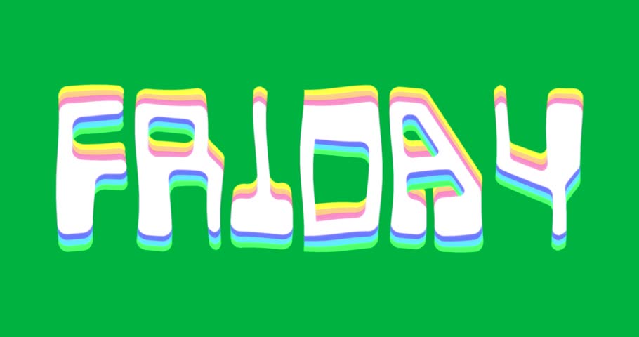 3D text FRIDAY floating graphic design, showing colorful ribbon outlines on transparent background. Vibrant, abstract, modern, playful, colorful, volumetric, typography
