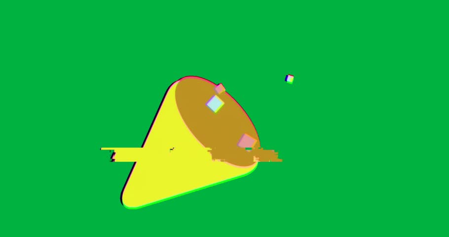 Tech designer viewing floating yellow wedge prism on transparent canvas, showing neon glitch cubes. Futuristic, abstract, geometric, cyberpunk, digital art, vibrant, minimal