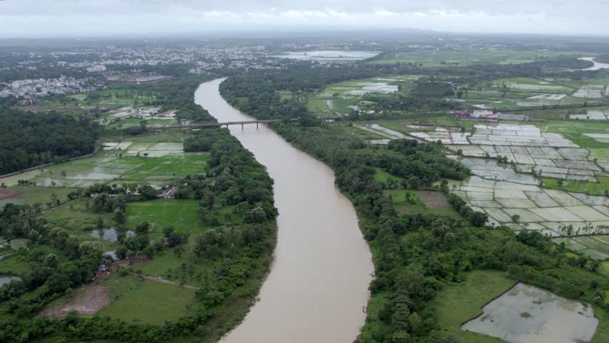Aerial shot of an indian townside river