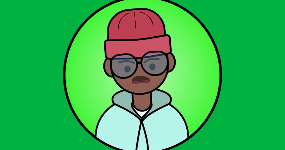 Male avatar wearing red beanie and round glasses showcasing design asset on transparent canvas. Vector, illustration, modern, youth, casual, creative, digital art