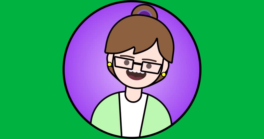 Female avatar smiling on transparent background, showing glasses, earrings for technology. Cartoon, illustration, cheerful, professional, modern, lifestyle, vibrant