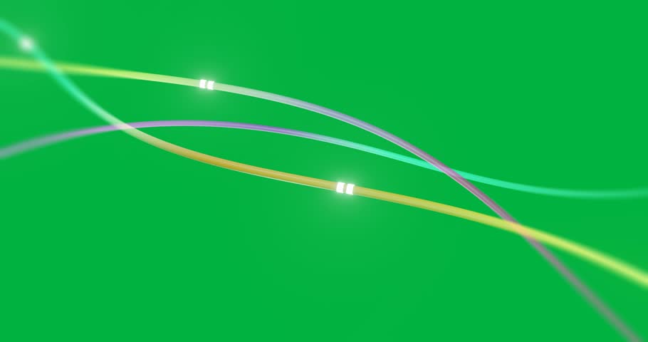 Animation of glowing light travelling over data transfer cables on transparent background. Global connections, data processing and computing concept digitally generated video.