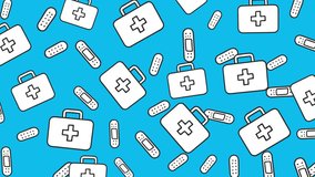 Medical seamless pattern with first aid kit and bandage on blue background 4K video - Powered by Shutterstock - Get 15% off with code: PIKWIZARD15