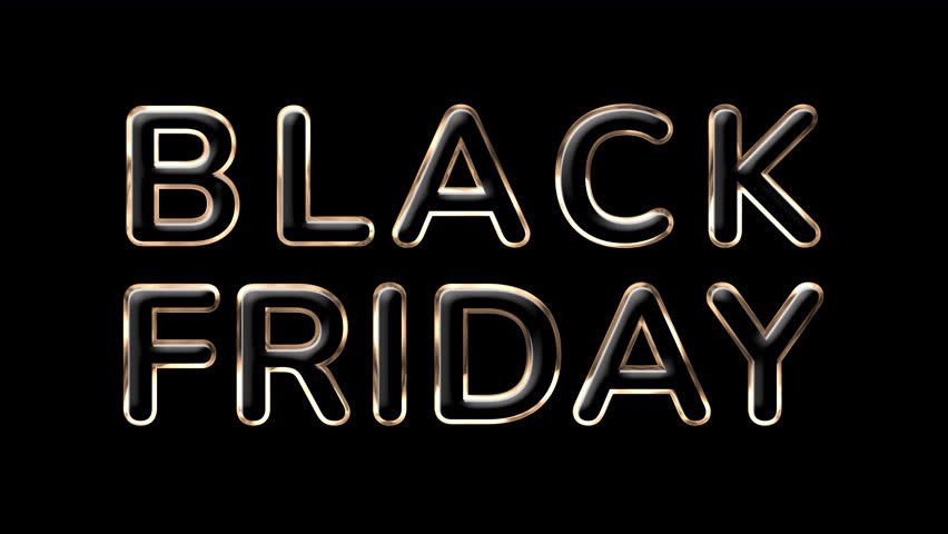 Black Friday black gold text with pop up blur animation in alpha channel. Perfect for Black Friday themed motion graphic design.