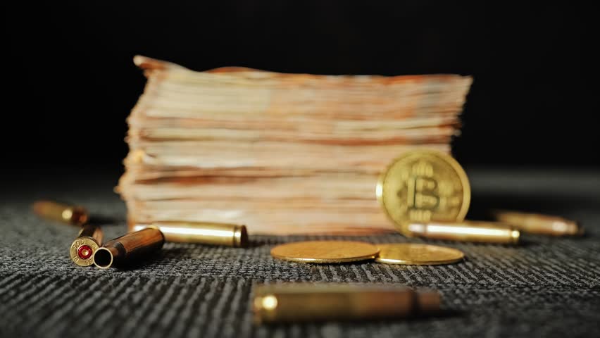 Euro Bills Scatter, Bullets on Carpet, Slow Mo, black market finance symbolism