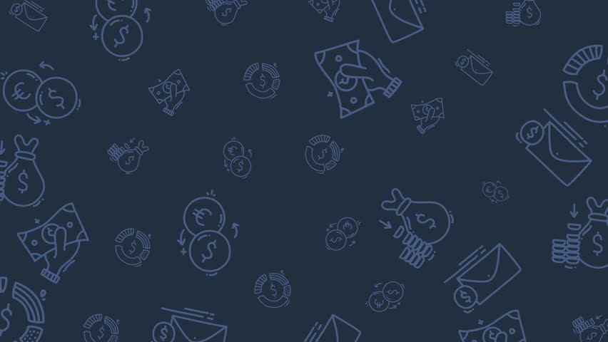 Animated Finance Pattern with Dollar, Euro, Money Bag, Chart, and Envelope Icons on Dark Blue Background for Business Design, Financial Motion Graphics, and Banking Concept Animation - Powered by Shutterstock - Get 15% off with code: PIKWIZARD15